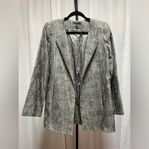 Eileen Fisher Rye Mirage Crinkle Jacquard Cotton Silk Long Jacket | size Small